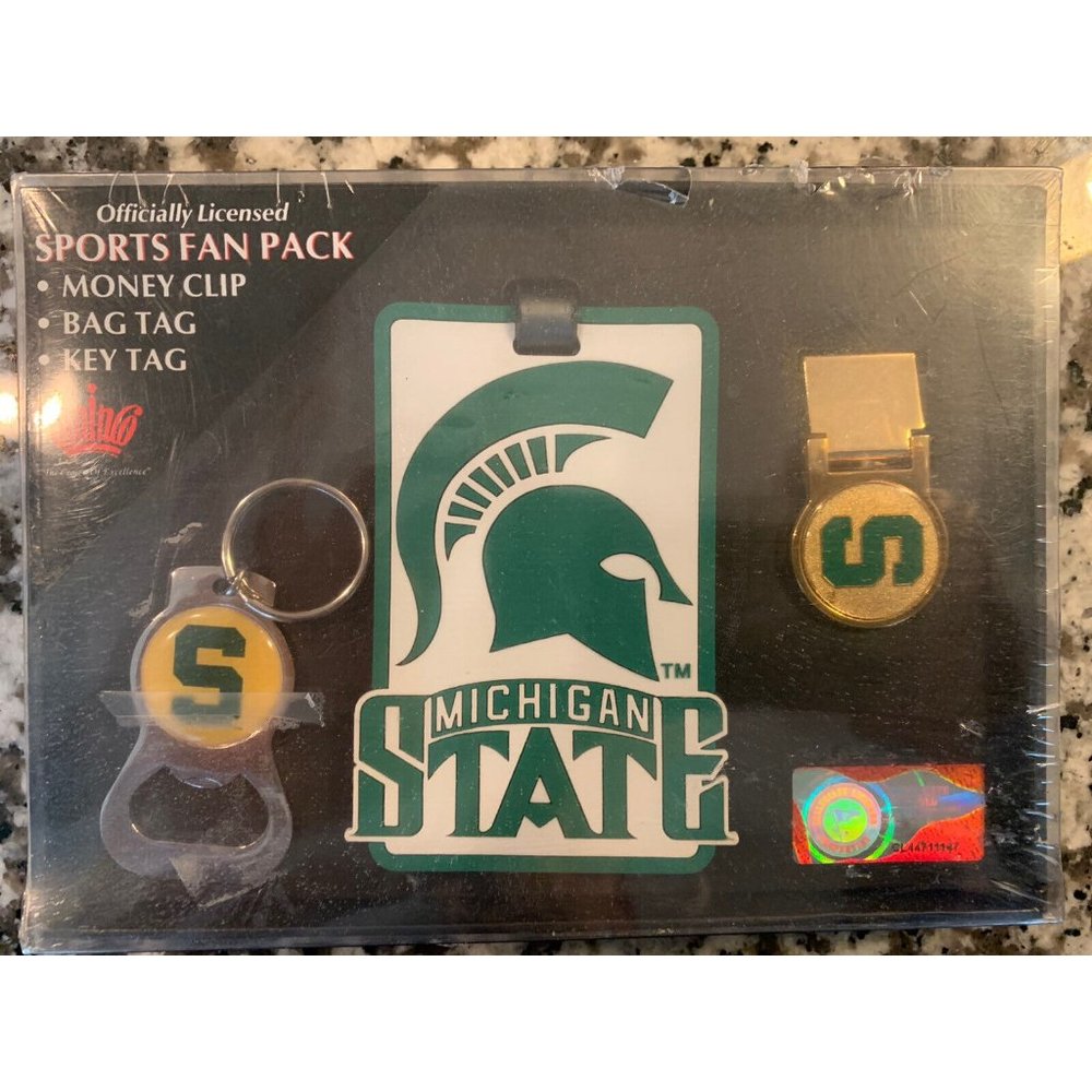 NIP AminCo Michigan State Spartans Sport Fan Pack Money Clip Bag Tag Key Chain